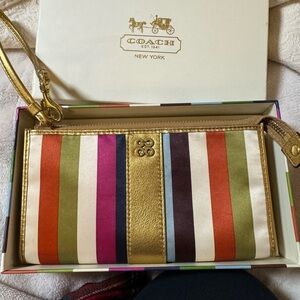 Coach Gold and Red Clutch with Striking Stripes